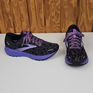 Brooks Ghost 14 Purple Leopard Print Running Shoes Womens Size 11 1203561B578